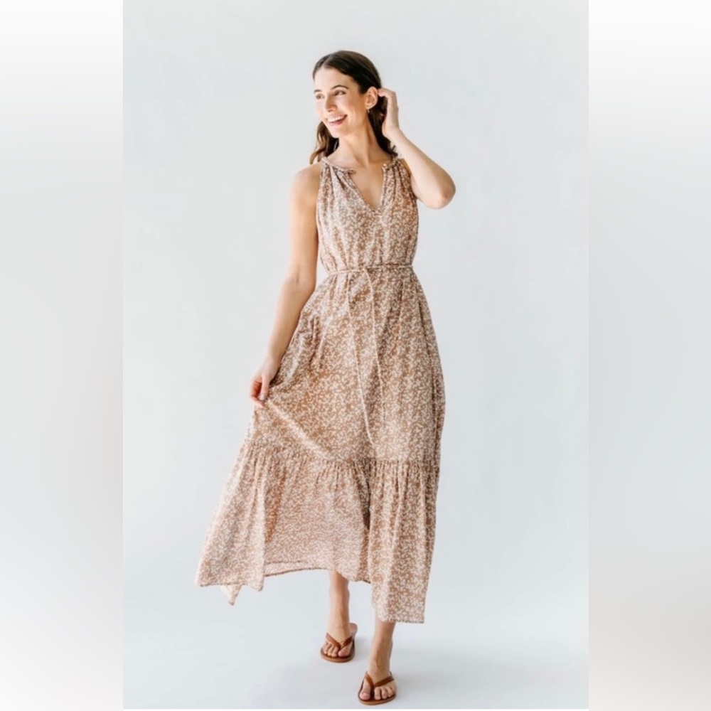 Like-new Mirth Caftans Corsica Halter Maxi Dress in Desert Sand